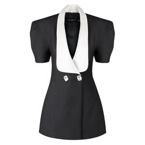 Nana Jacqueline Black Alia Dress Blazer with White Lapel